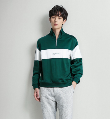 Green Half-Zip Sweatshirt with White Stripe 